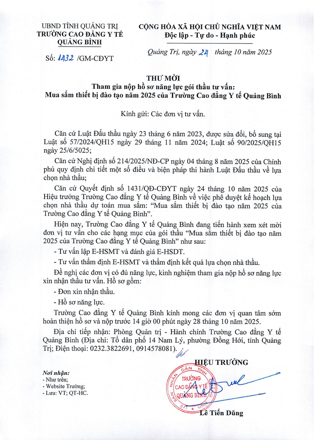 1432 Thu moi tham gia nop ho so nang luc goi thau tu van